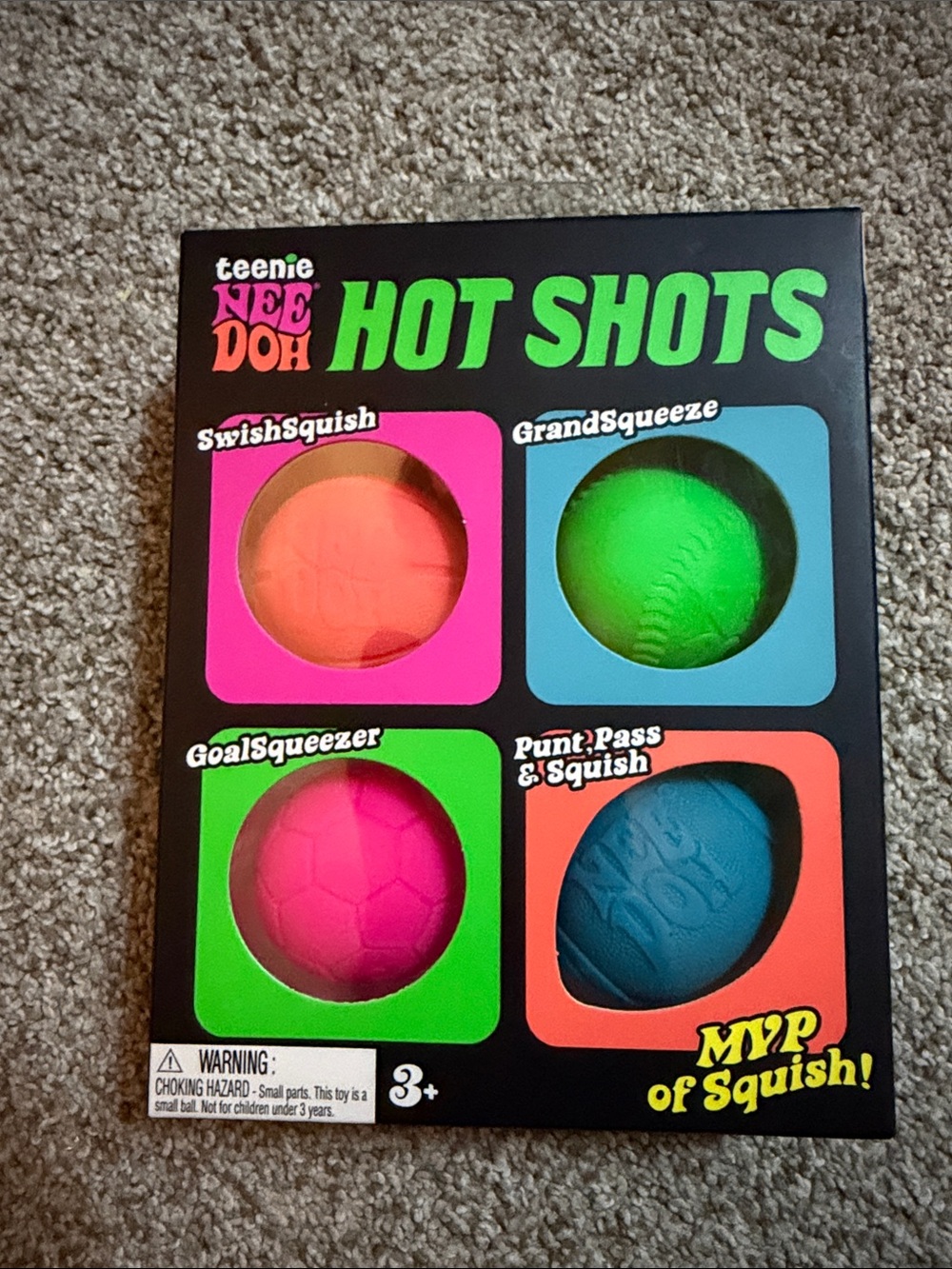 Teenie NEE DOH Hot Shots Squish Ball Set - Neon Orange, Green, Pink, Teal